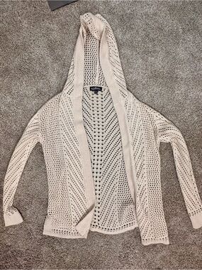 Open Knit Hooded Sweater Cardigan | Bohemian Neutral Layering Piece xs y2k